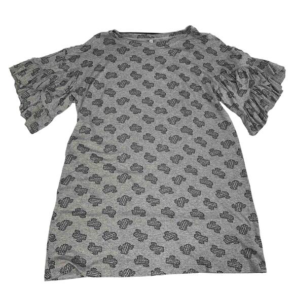 Uncle Frank By Anthropologie Gray Cactus Ruffle Sleeves Mini Dress Medium - Picture 2 of 7